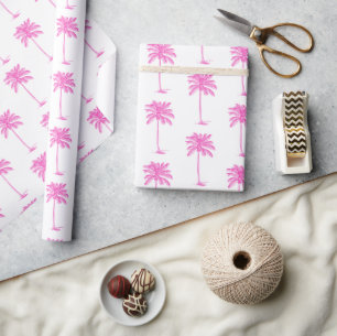 Roze en Witte Palm Palmetto Boom Cadeaupapier