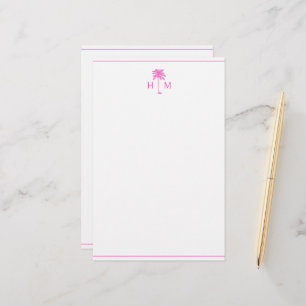 Roze en Witte Palm Palmetto Boom Monogram Briefpapier