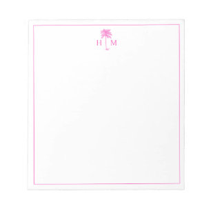 Roze en Witte Palm Palmetto Boom Monogram Notitieblok
