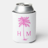 Roze en Witte Palmboom Monogram Blikjeskoeler (Blikje Achterkant)