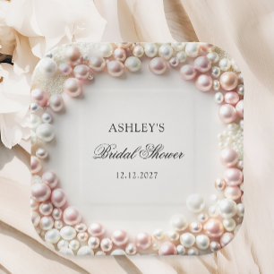 Roze en witte parels Vrijgezellenfeest Papieren Bordje