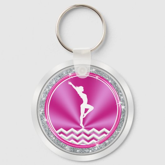 Roze en Witte Persoonlijke Gymnastiek Team Gifts Sleutelhanger (Achterkant)