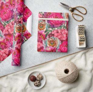 Roze en witte pioen en hortensia bloemen cadeaupapier