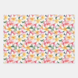 Roze en witte plumeria bloem inpakpapier vel