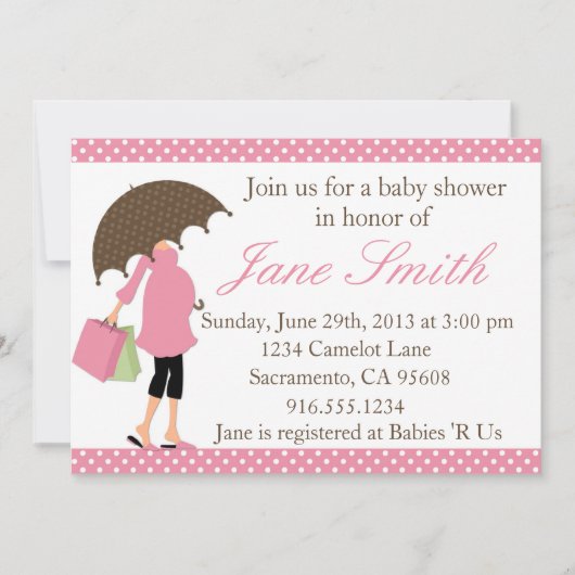 Roze en witte poka Baby shower Uitnodiging (Voorkant)