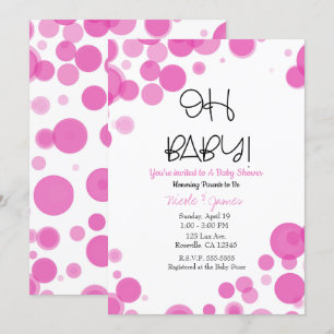 Roze en witte poka dot belletjes OH Baby shower Kaart