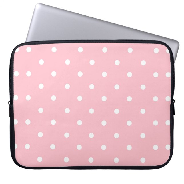 Roze en witte poka Dot Laptop Sleeve (Voorkant)