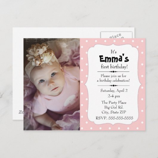 Roze en witte poka Dot Little Girl Birthday Briefkaart (Voorkant / Achterkant)