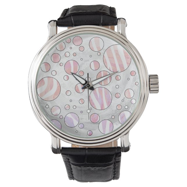 Roze en witte poka Dot Zebra Horloge (Voorkant)