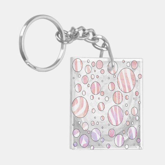 Roze en witte poka Dot Zebra Sleutelhanger (Voorkant Links)