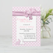 Roze en witte poka dots met Baby shower van konijn Kaart (Staand voorkant)