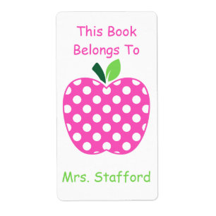 Roze en Witte Polka Dot Apple Gepersonaliseerd Etiket