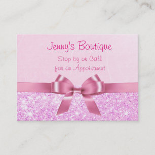 Roze en witte Polka Dot met Roze strik en glitter Visitekaartje