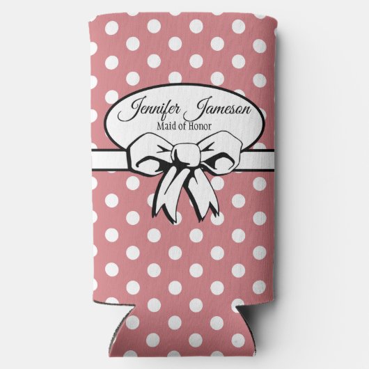 Roze en witte Polka Dot White Bow Gepersonaliseerd (Achterkant)