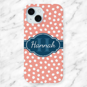 Roze en Witte Polka Dots Blauw Monogram