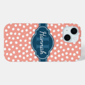 Roze en Witte Polka Dots Blauw Monogram Case-Mate iPhone Case (Achterkant (horizontaal))