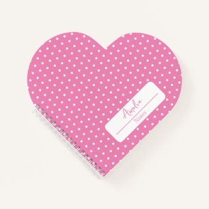 Roze en witte polka stippen hart notitieboek