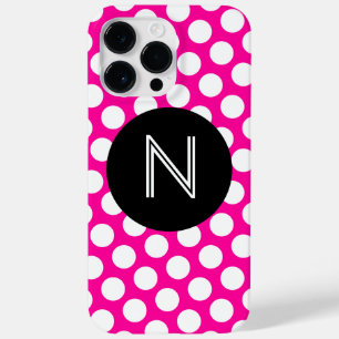 Roze en witte polka stippen Zwarte cirkel monogram Case-Mate iPhone 14 Pro Max Hoesje