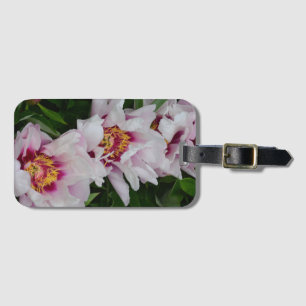 Roze en witte pony bloemen bagagelabel