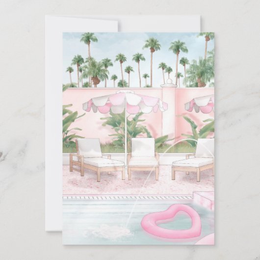 Roze en witte pool Cabana | Pool Party Invitation Kaart (Achterkant)