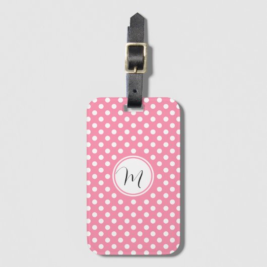 Roze en witte pooldots bagagelabel (Voorkant (verticaal))