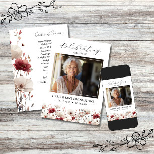 Roze en Witte Poppy begrafenisprogramma Kaart