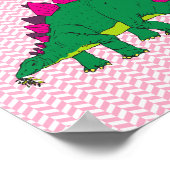 Roze en witte Poster van Herringbone Stegosaurus (Hoek)