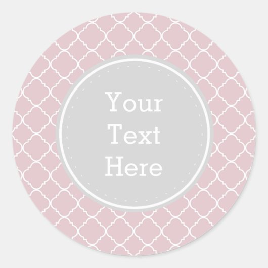 Roze en witte quatrefolie ronde sticker (Voorkant)