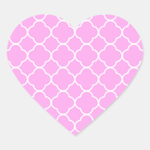 Roze en witte quatrefoliepatroon hart sticker