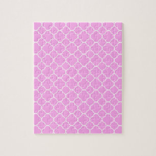 Roze en witte quatrefoliepatroon legpuzzel