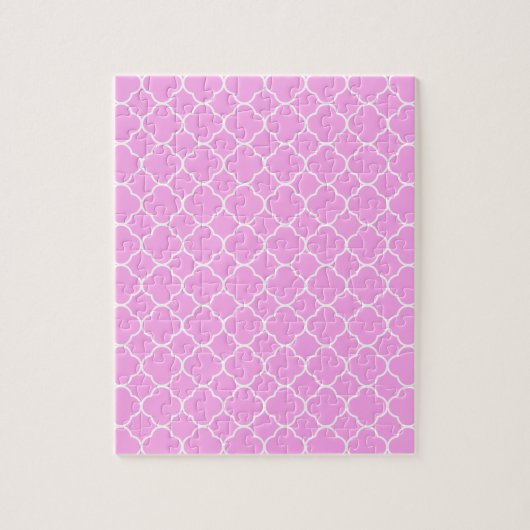 Roze en witte quatrefoliepatroon legpuzzel (Verticaal)