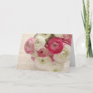 Roze en witte ranunculus op script wenskaart kaart