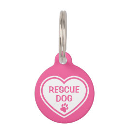 Roze en witte reddingshondhart met aangepaste info huisdierpenning