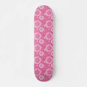 Roze en Witte Retro Bloemenprint Skateboard