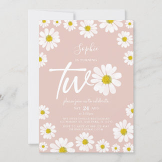 Roze en witte Retro Daisy 2e verjaardag Kaart