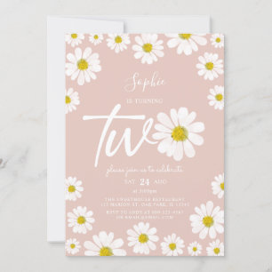 Roze en witte Retro Daisy 2e verjaardag Kaart