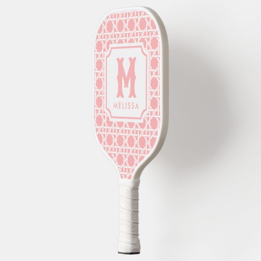 Roze en witte riet | rotan | Monogram Pickleball Paddle (Links)