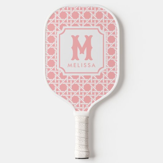 Roze en witte riet | rotan | Monogram Pickleball Paddle (Voorkant)
