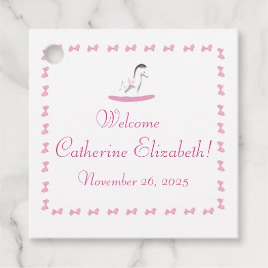 Roze en witte Rocking Horse Theme Gift Label (Voorkant)