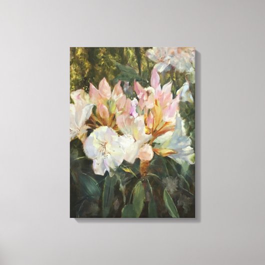Roze en witte roodendron Deep Green Foliage Canvas Afdruk (Voorkant)