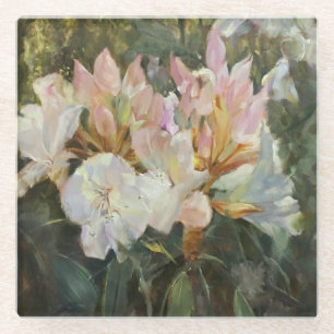 Roze en witte roodendrons Deep Green Foliage Glazen Onderzetter