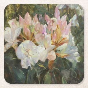 Roze en witte roodendrons Deep Green Foliage Vierkante Kartonnen Onderzetter