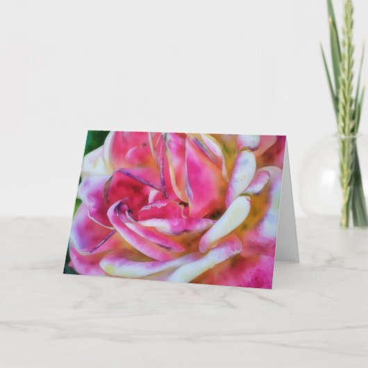 Roze en Witte Roos Waterverf Stijl Kunst Kaart (Voorkant)