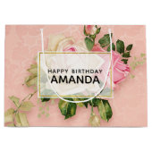 Roze en witte Rose Bouquet Birthday Groot Cadeauzakje (Voorkant)