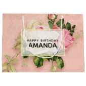 Roze en witte Rose Bouquet Birthday Groot Cadeauzakje (Achterkant)