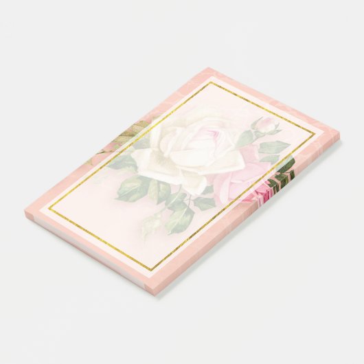 Roze en witte Rose Bouquet Post-it Notes (Schuin)