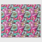 Roze en witte roze en pony bloemen cadeaupapier (Vlak)