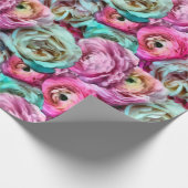 Roze en witte roze en pony bloemen cadeaupapier (Hoek)