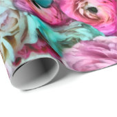 Roze en witte roze en pony bloemen cadeaupapier (Rol Hoek)