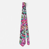 Roze en witte roze en pony bloemen stropdas (Voorkant)